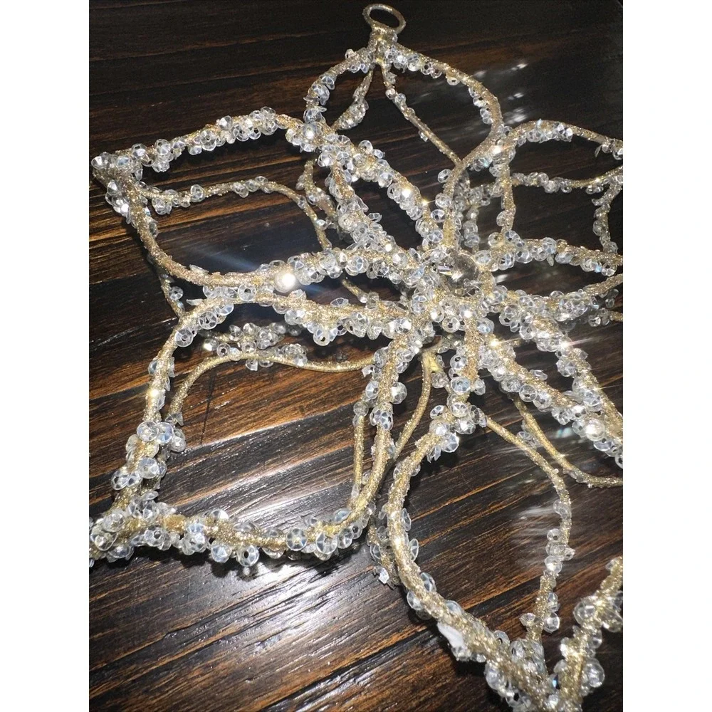 Sequined‎ Snowflake Christmas Tree Ornament with Center Gem 9